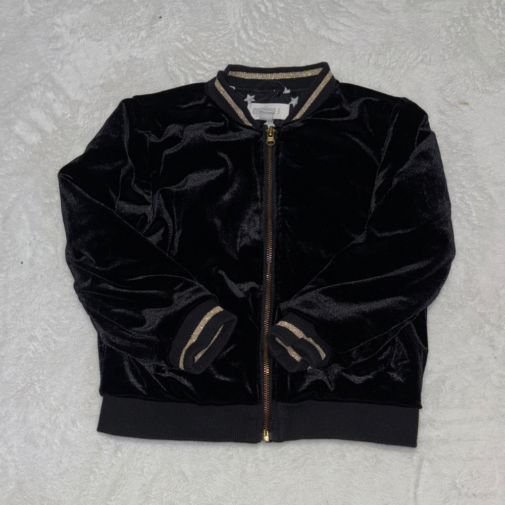 Gymboree Black Velvet Bomber Jacket with Gold Accents